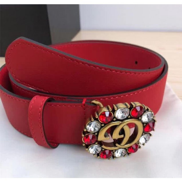 Gucci GG and Crystal Buckle Belt 35mm Width Red 2017