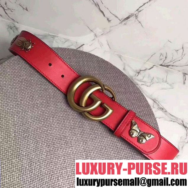 Gucci Animal Studs Calfskin Belt Red 2017 (99-7111124 )