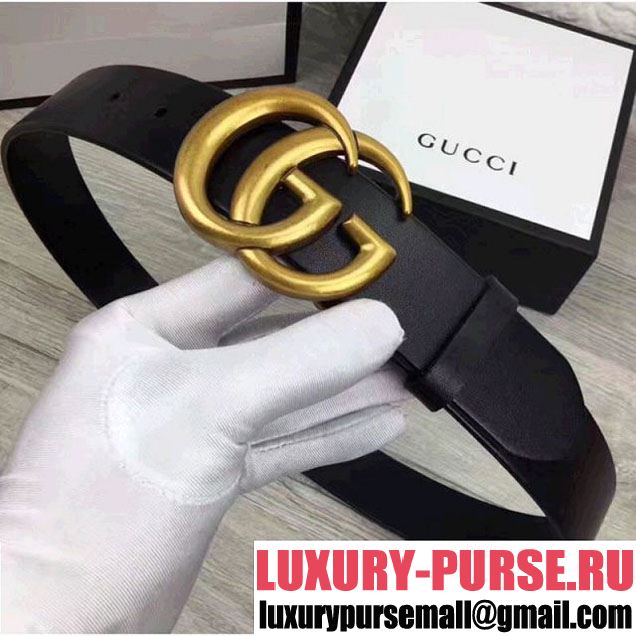 Gucci 4CM Width Smooth Caflskin Belt with Gold Double G Buckle Black 2017 (99-7062760 )