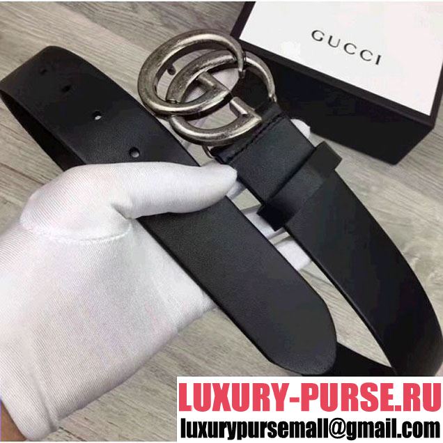 Gucci 4CM Width Smooth Caflskin Belt with Silver Double G Buckle Black 2017 (99-7062759 )