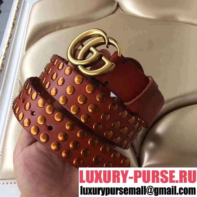 Gucci 409402 3.8CM Width tudded Belt with Double G Buckle Coffee 2017 (99-7062754 )