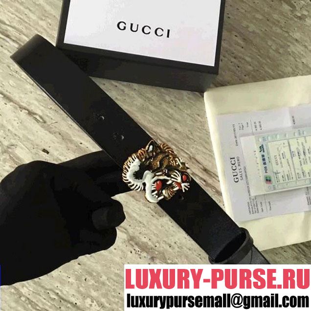 Gucci Leather Belt With Tiger Buckle Black 2017 (SLP-7052720 )