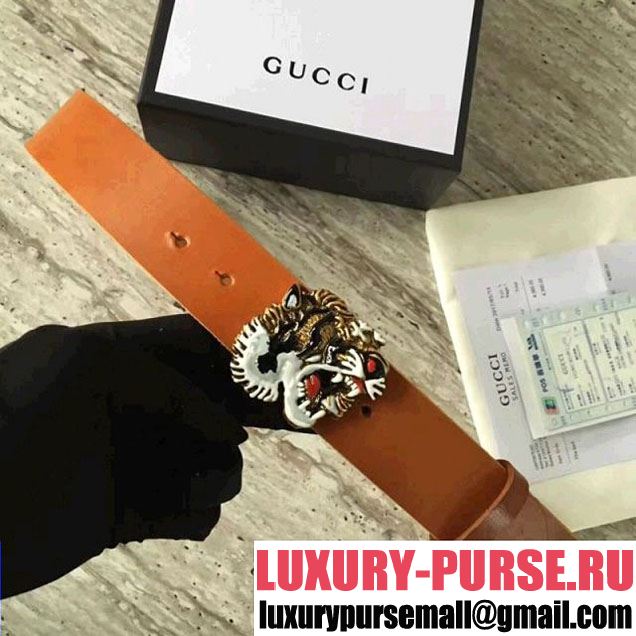 Gucci Leather Belt With Tiger Buckle Brown 2017 (SLP-7052719 )