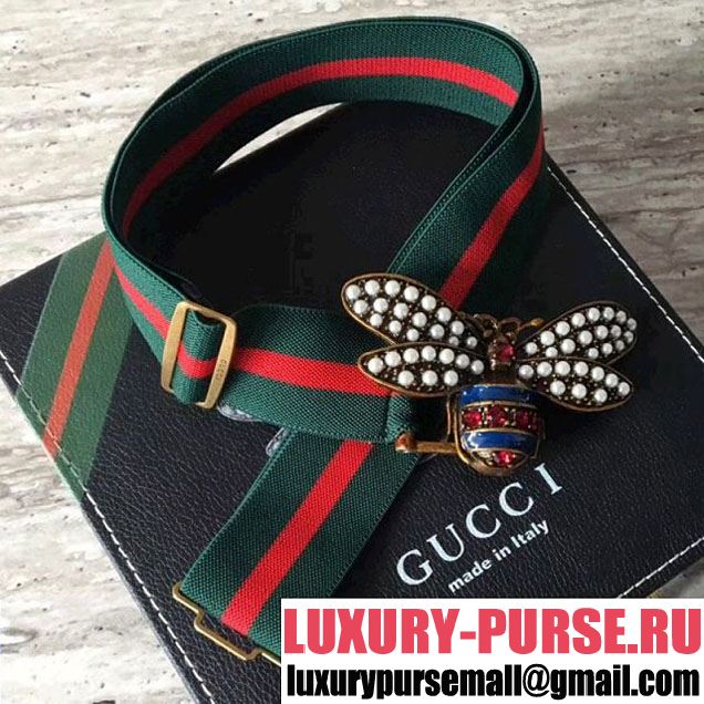 Gucci Stripe Blet with Bee and Crystals Green/Red 2018 (SLP-7012012 )