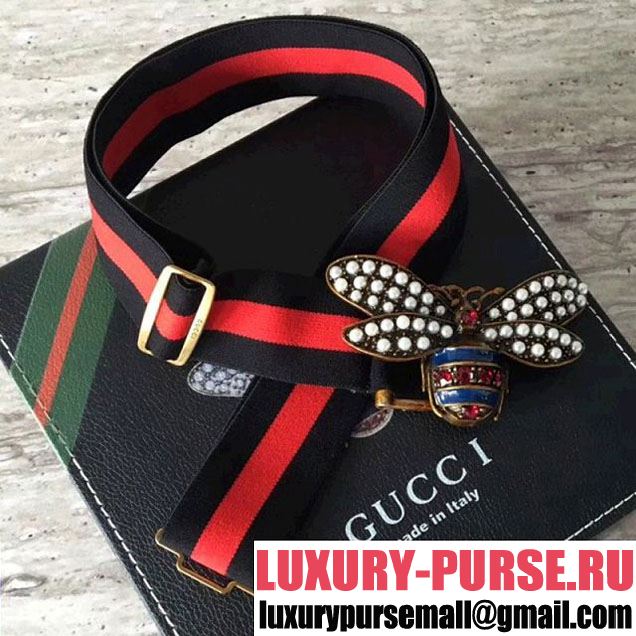 Gucci Stripe Blet with Bee and Crystals Black/Red 2018 (SLP-7012011 )