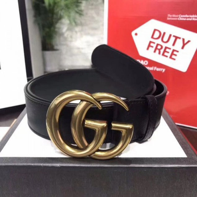 Gucci Belt with Double G 38MM Brushed Gold Hardware Calfskin Leather Spring/Summer 2018 Collection, Black