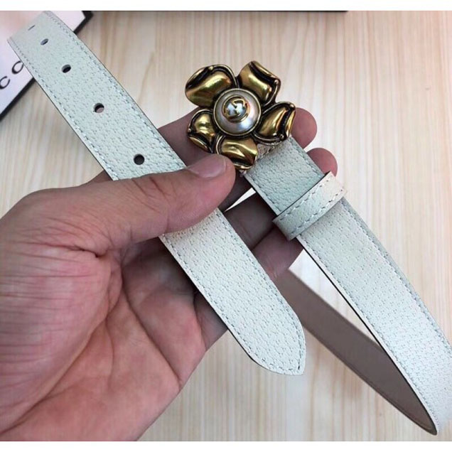 Gucci Width 2.5cm Leather Belt White With Metal Flower