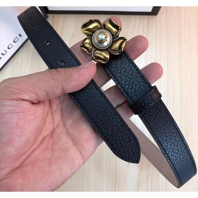 Gucci Width 2.5cm Leather Belt Black With Metal Flower