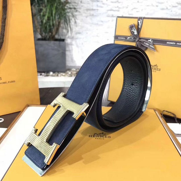 Hermes Constance 2 Belt Buckle & Reversible Suede Leather Strap 40MM Gold Hardware Calfskin Leather Spring Summer 2018 Collection Navy Chocolat