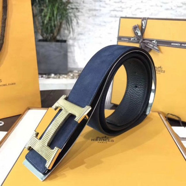 Hermes Constance 2 Belt Buckle & Reversible Suede Leather Strap 40MM Gold Hardware Calfskin Leather Spring/Summer 2018 Collection, Navy/Chocolat