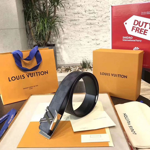 Louis Vuitton LV Initiale Epi 35MM Belt Damier Graphite Canvas Silver Hardware Spring Summer 2018 Collection M9608W Graphite