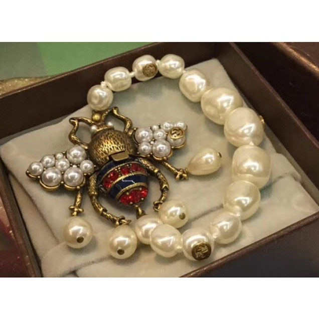 Gucci Bee Bracelet With Crystals And Pearls 527129 2018