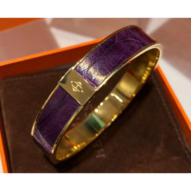 Hermes Crocodile Kawaii Narrow Bracelet Purple