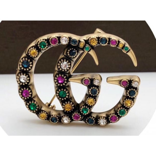 Gucci Double G With Multicolor Crystals Brooch 2018