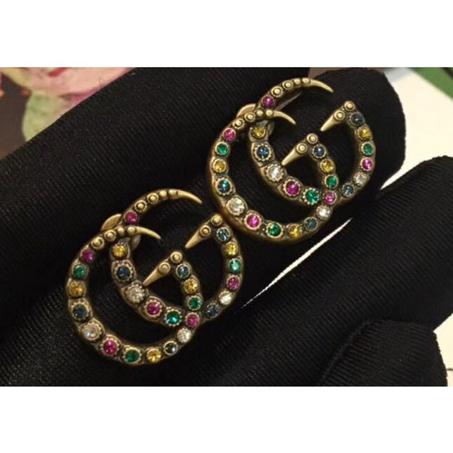 Gucci Multicolor Crystals Double G Earrings 2018