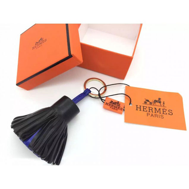 Hermes Two-tone Calfskin Key Chain Black/Blue Collection