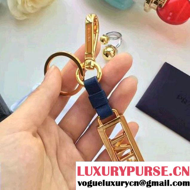 Prada Saffiano Leather & Steel Keyholder Navy Blue (HY-7021309 )