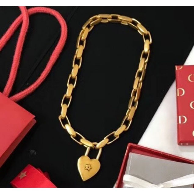 Dior Lucky Locket Necklace With Heart Padlock In Aged Gold-Tone Finish Metal 2018