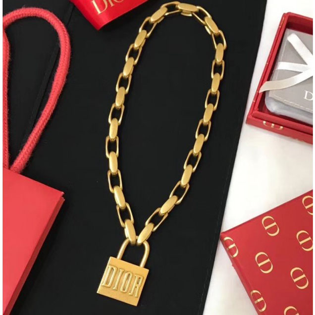 Dior Lucky Locket Necklace With Dior Padlock In Aged Gold-Tone Finish Metal 2018