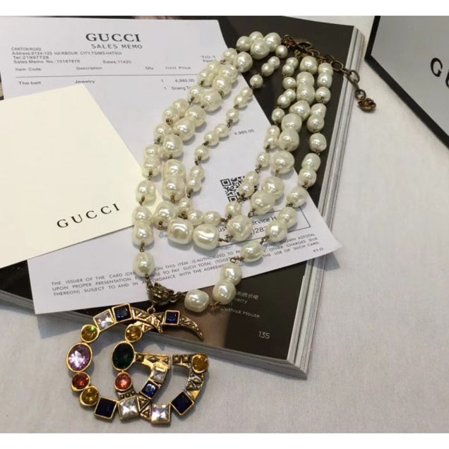 Gucci Double G With Multicolor Crystals Necklace 515186 2018