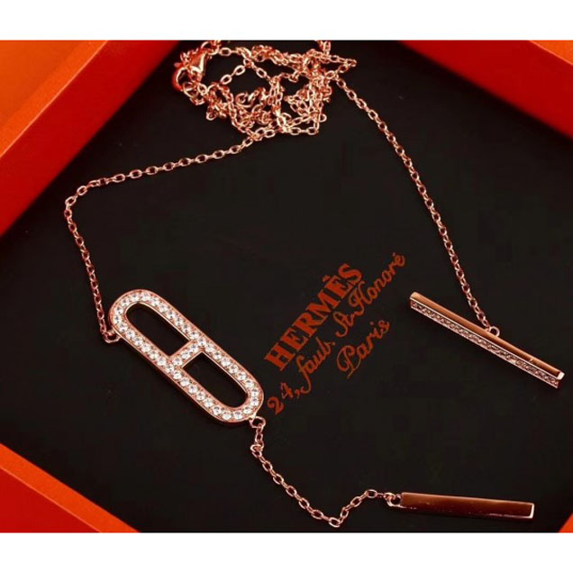 Hermes Ever Chaine d'Ancre Pendant Necklace Pink Gold