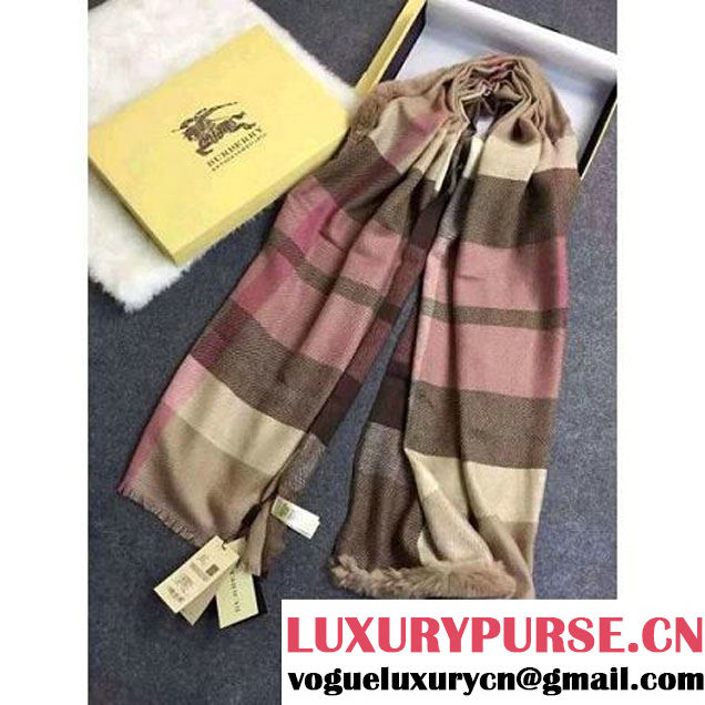 Burberry Fur Trim Cashmere Check Scarf Camel 2015 (GD-102105 )