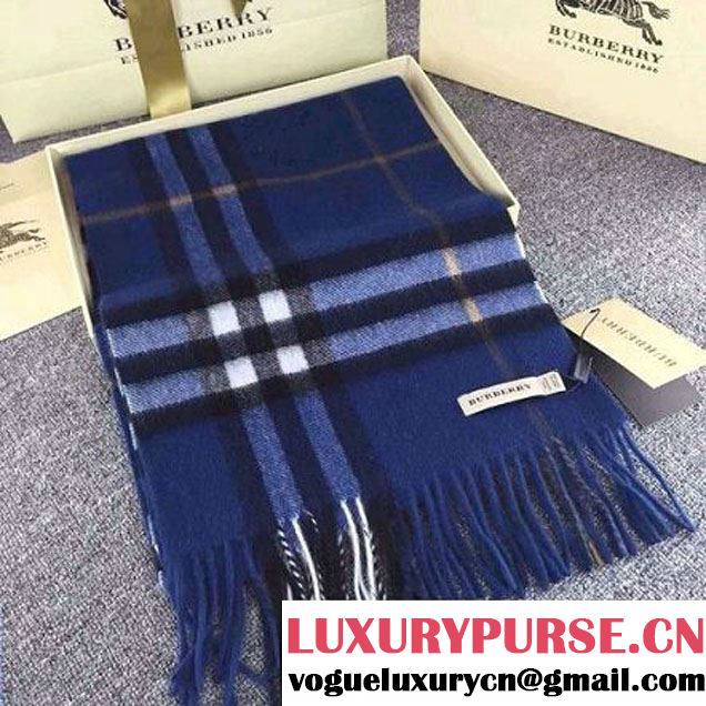 Burberry The Classic Cashmere Scarf In Royal Blue Check (GD-102124 )