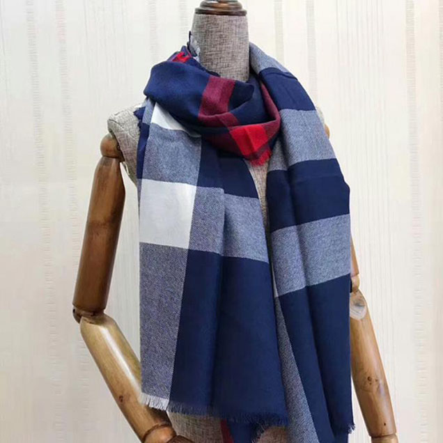 Burberry Check Cashmere Scarf Navy