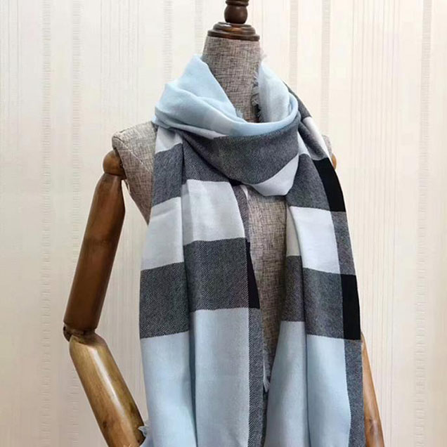 Burberry Check Cashmere Scarf Blue