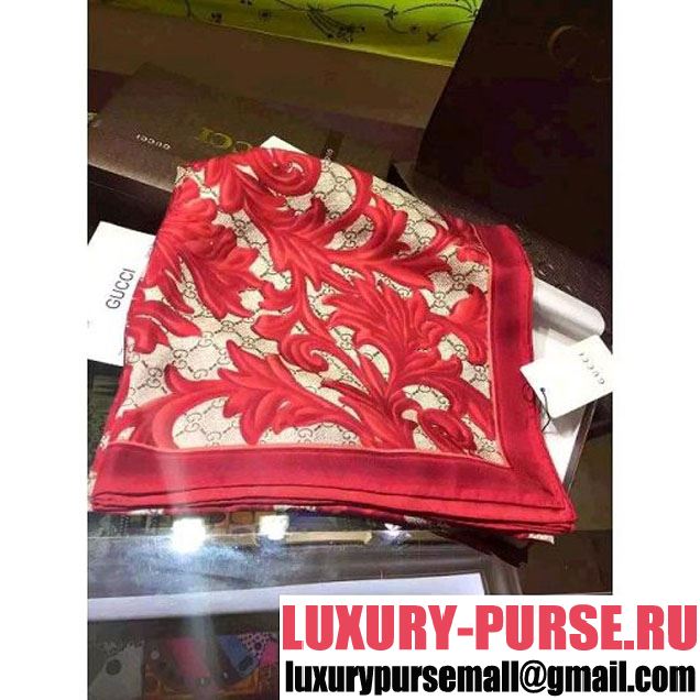 Gucci Arabesque Print Modal Silk Twill Shawl Red 2016 (A0-033039 )