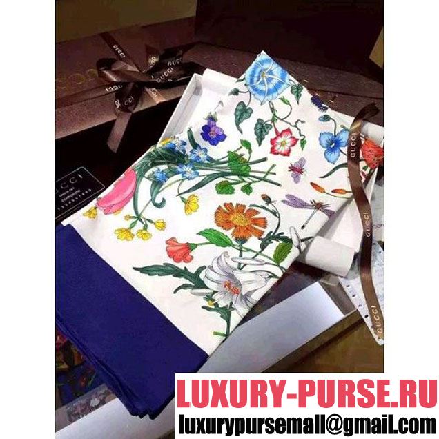 Gucci Silk Flower Print Scarf White锛?锛?016 (A0-6033042 )