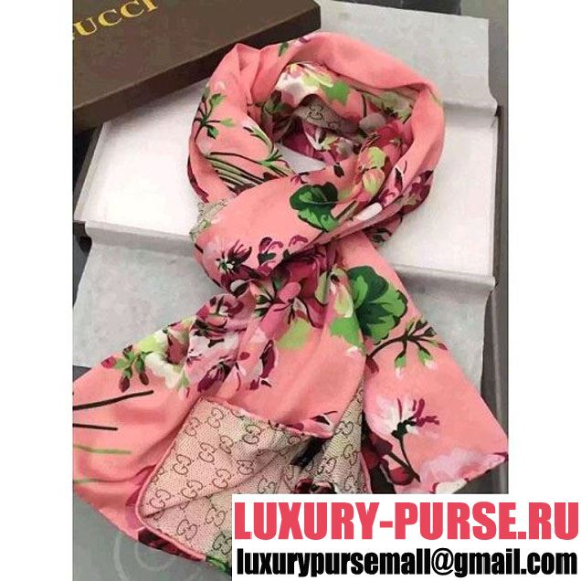 Gucci Silk Flower Print Long Scarf Pink (14) 2016 (A0-6040140 )