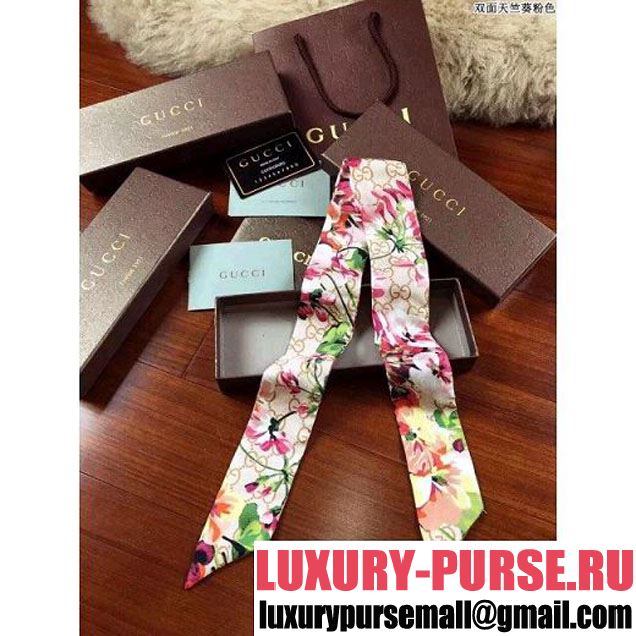 Gucci Flower Print Long Silk Headband Pink 2016 (A-6042931 )