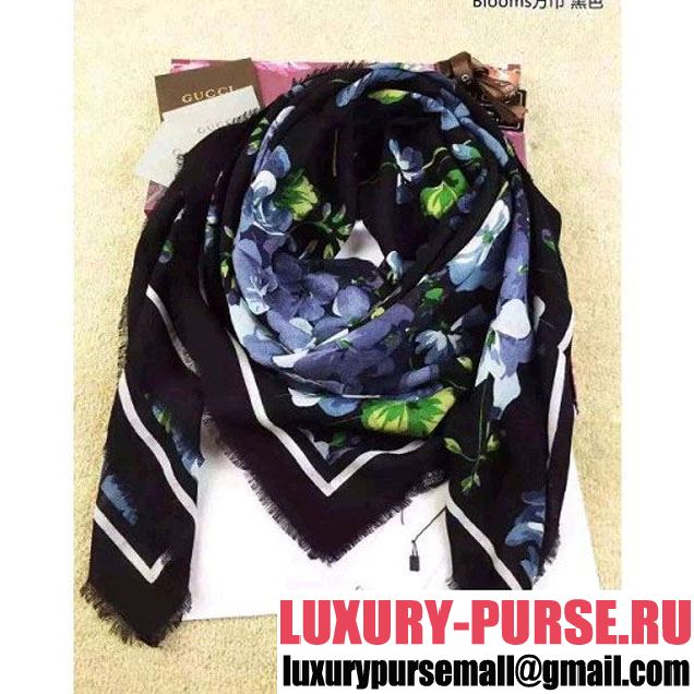 Gucci Cashmere Blooms Print Square Scarf Black (59) 2016 (A-6073038 )