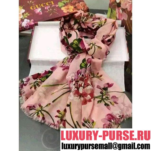 Gucci Cashmere Silk Blooms Print Scarf Pink (60) 2016 (A-6073039 )