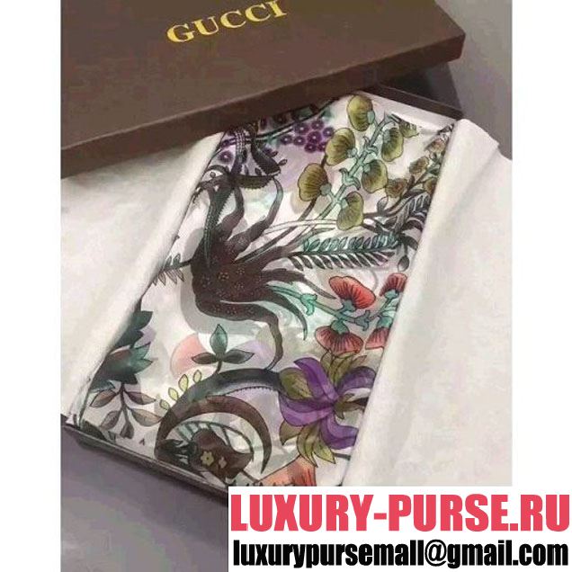 Gucci Flora Silk Printed Square Scarf White (65) 2016 (A-6073044 )