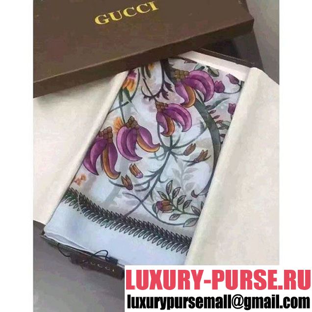 Gucci Flora Silk Printed Square Scarf Baby Blue (66) 2016 (A-6073045 )