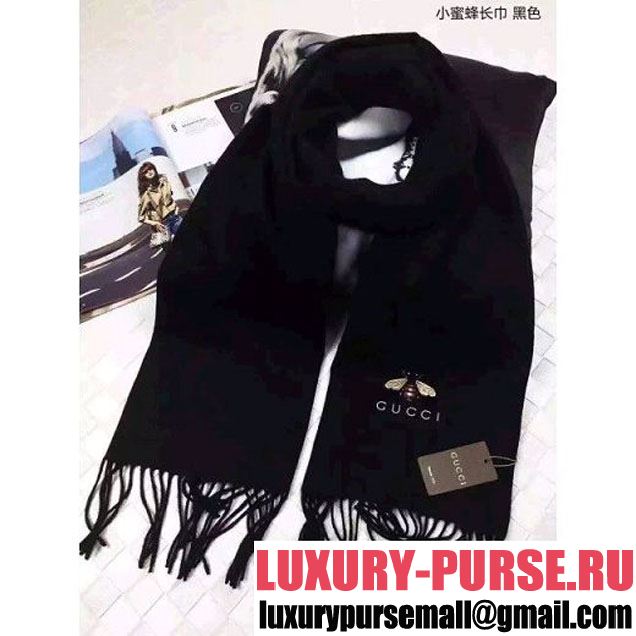 Gucci Cashmere Scarf Embellished with Bee Black 2016 (SS-6090308 )