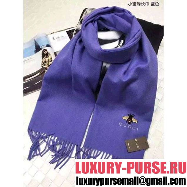 Gucci Cashmere Scarf Embellished with Bee Blue 2016 (SS-6090309 )