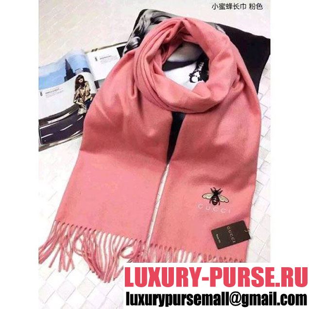 Gucci Cashmere Scarf Embellished with Bee Pink 2016 (SS-6090310 )