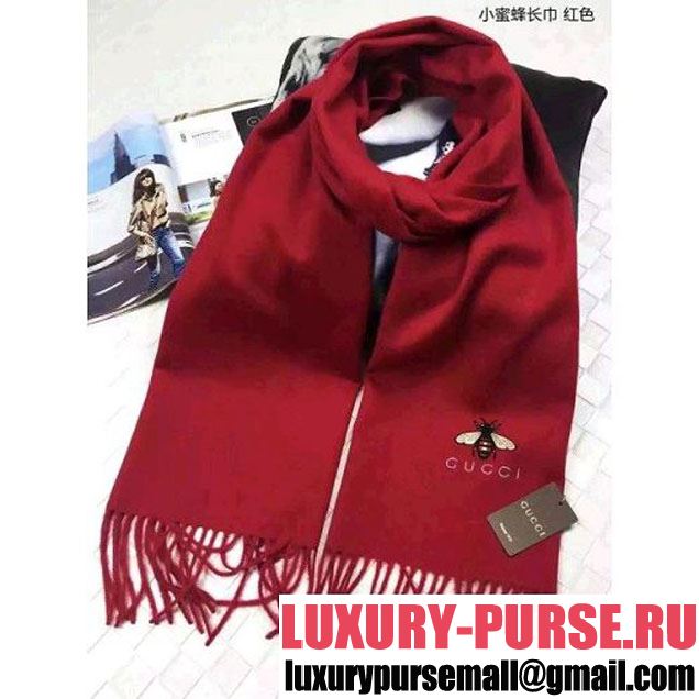 Gucci Cashmere Scarf Embellished with Bee Red 2016 (SS-6090312 )