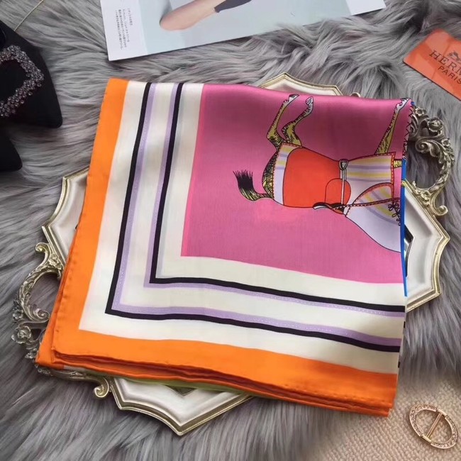 Hermes Scarf in silk twill with hand rolled edges H0032 orange&pink - $159.00