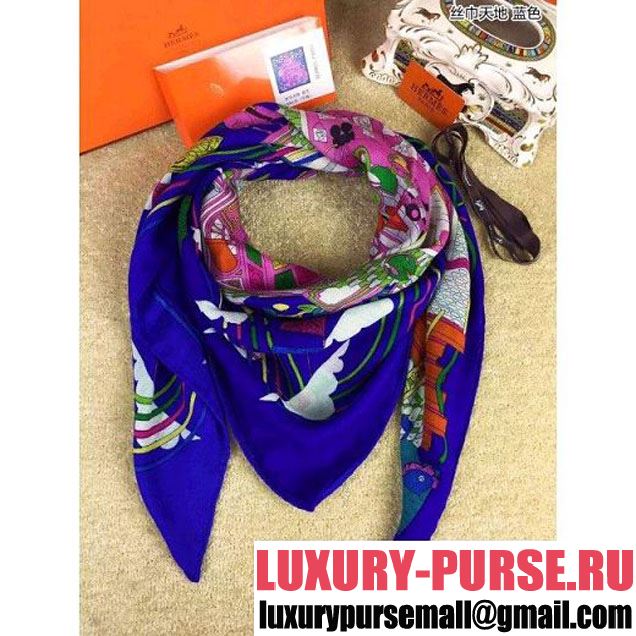 Hermes La maison Des Carres Cashmere Twill Scarf Blue 2015 (1b44-112634 )