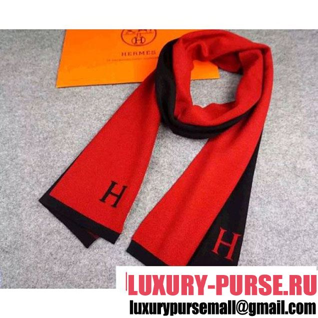 Hermes Two-tone Wool Long Scarf For Men Black/Red 2015 (A0-113032 )