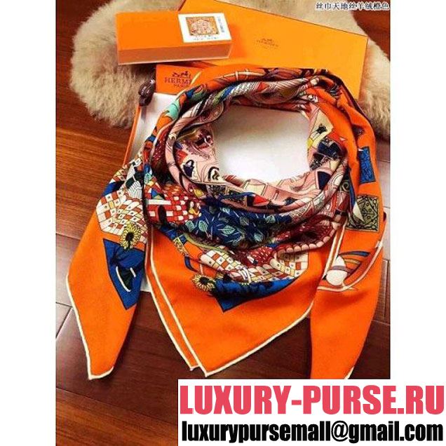 Hermes H002941S Cashmere Twill Scarf Orange 2015 (1b44-113038 )