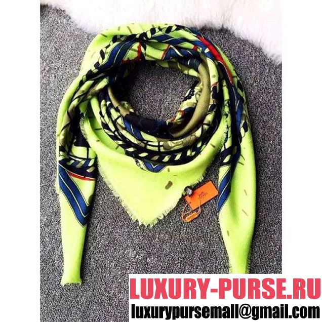 Hermes Buckle Pattern Cashmere Twill Scarf Yellow 2015 (A0-113042 )