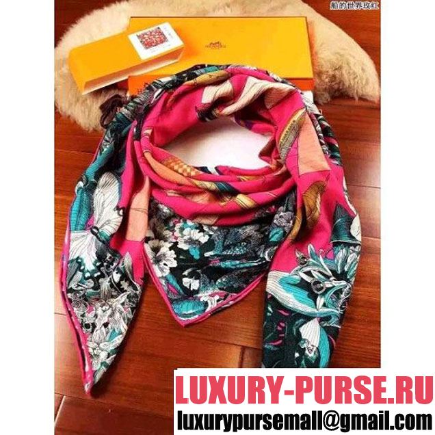 Hermes Sailboat Pattern Cashmere Twill Scarf Rosy 2015 (A0-113044 )