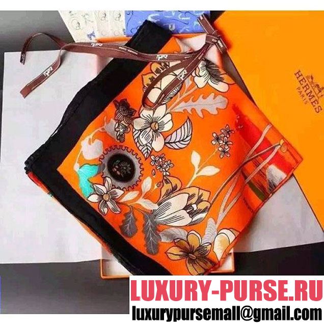 Hermes Dream Car Pattern Cashmere Twill Scarf Orange 2015 (A0-113050 )