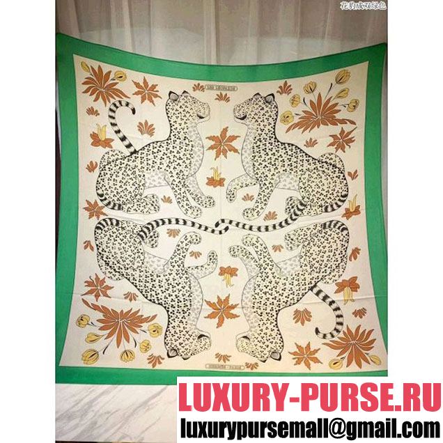 Hermes Cashmere Leopard Print Scarf White/Green (SS-7121335 )