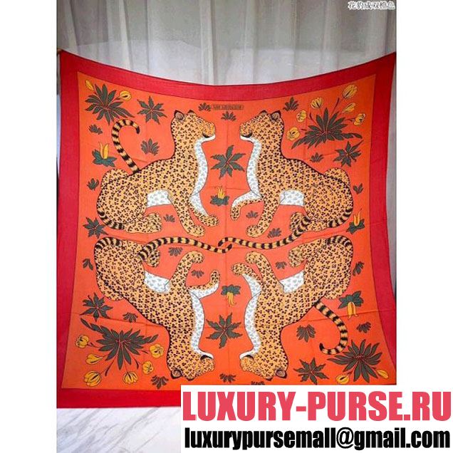 Hermes Cashmere Leopard Print Scarf Orange (SS-7121334 )